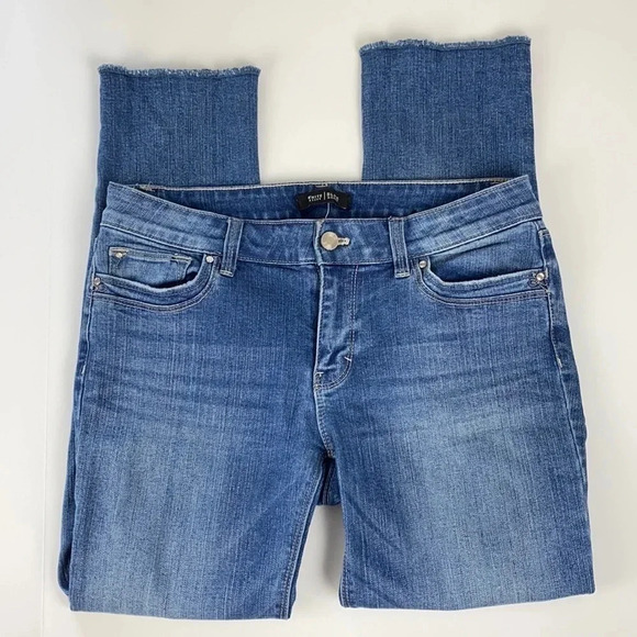 WHBM slim crop mid rise skinny  size 4 jeans distressed raw hem medium wash - Picture 5 of 17